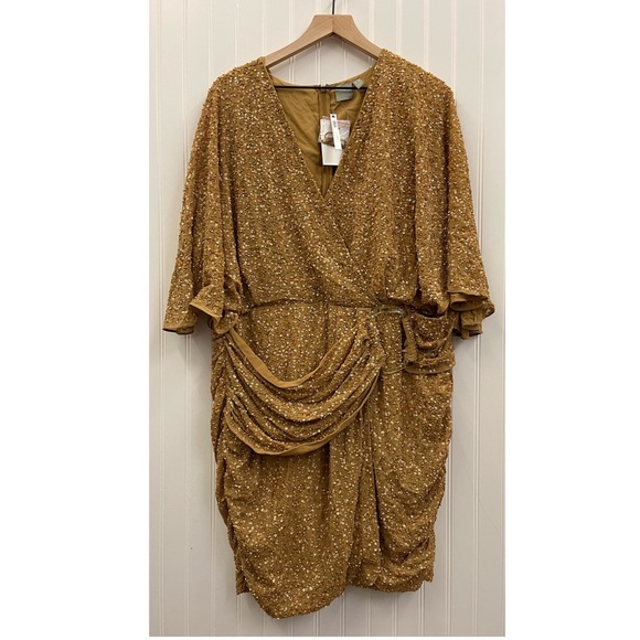 NWT ASOS Design Curve Gold All Over Sequin Mini Dress with Horn Buckle Sz 16 - Picture 4 of 15